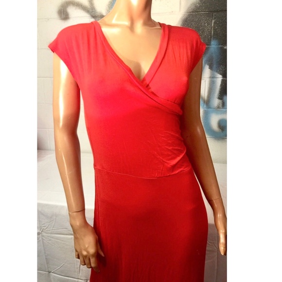 3/$40 Bold Orange Stretch Cotton Knit Short Sleeve Casual A-Line Maxi Dress~S - Picture 6 of 8